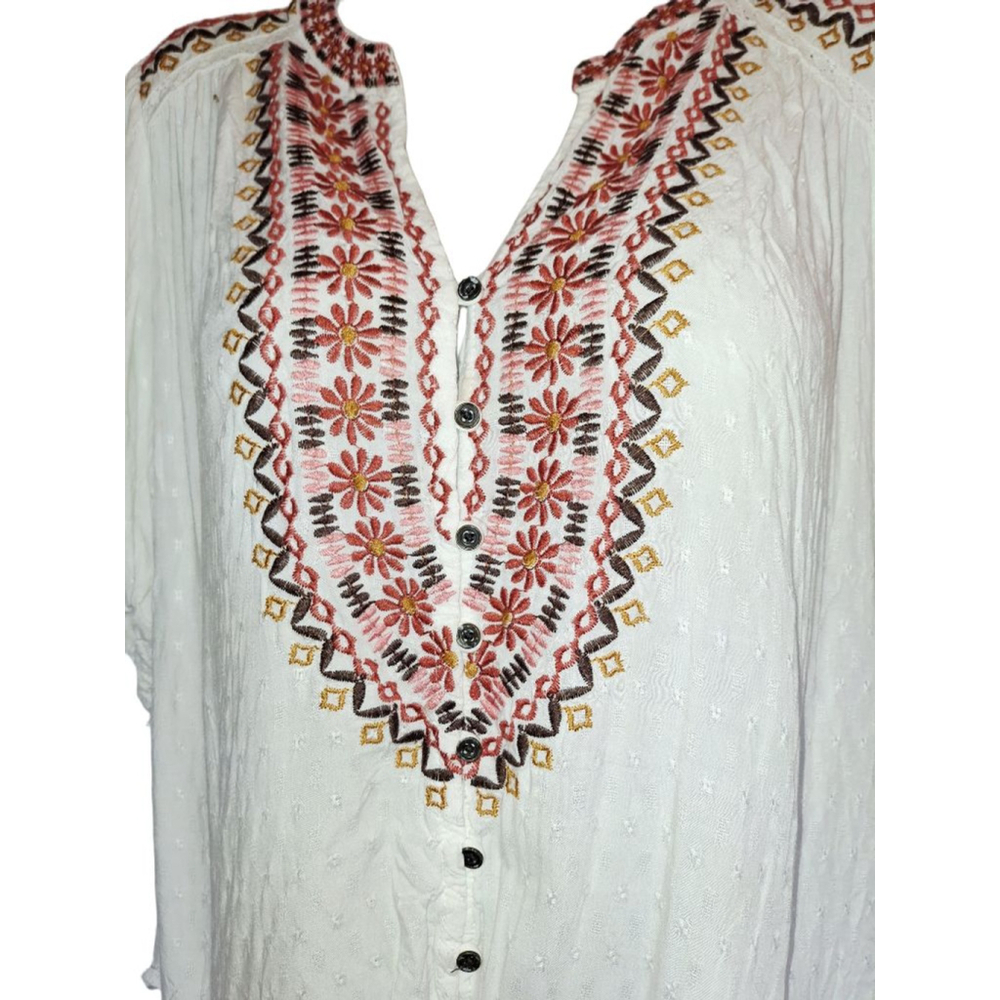 Knox Rose White Embroidered sz L floral lace southwestern Blouse - Picture 2 of 6